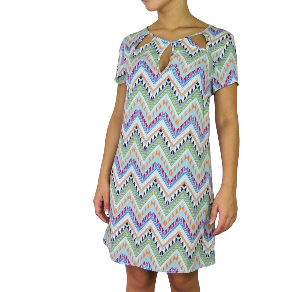 Multicolor Chevron Cut Out Shift Dress XS